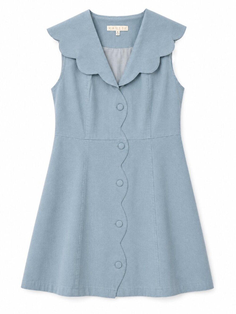 Karlie Blue Scallop Collar Button Front Mini Dress Medium